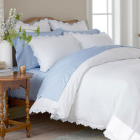 Embroidered Scallop Classic Smooth Sateen Solid Bed Sheet Set - Light Blue, Twin XL,Light Blue