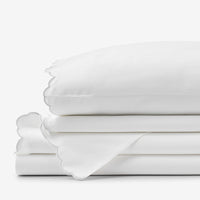 Embroidered Scallop Classic Smooth Sateen Solid Bed Sheet Set - Light Gray, Twin XL,Light Gray