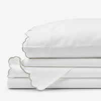 Embroidered Scallop Classic Smooth Sateen Solid Bed Sheet Set - Light Sage, Twin,Light Sage
