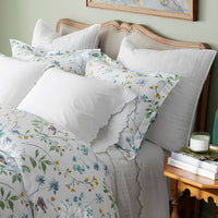 Embroidered Scallop Classic Smooth Sateen Solid Bed Sheet Set - Light Sage, Twin,Light Sage