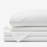 Embroidered Scallop Classic Smooth Sateen Solid Bed Sheet Set - White, Twin XL,White