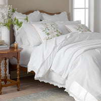 Embroidered Scallop Classic Smooth Sateen Solid Bed Sheet Set - White, Twin XL,White