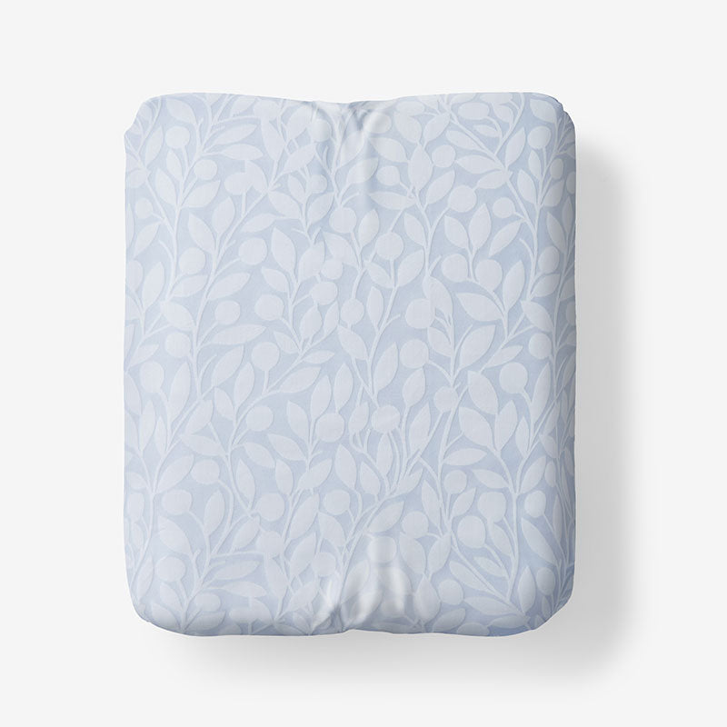 Jacquard Leaf Yarn-Dyed Premium Smooth Supima® Cotton Wrinkle-Free Sateen Fitted Bed Sheet - Blue Shadow, Twin,Blue Shadow