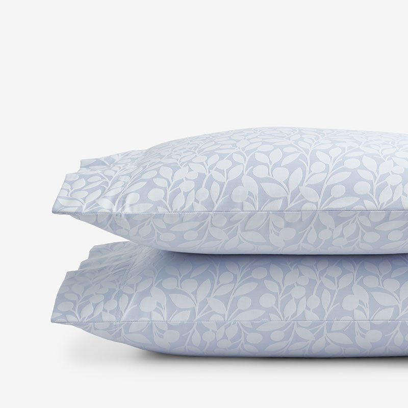 Jacquard Leaf Yarn-Dyed Premium Smooth Supima® Cotton Wrinkle-Free Sateen Pillowcase Set - Blue Shadow, King,Blue Shadow