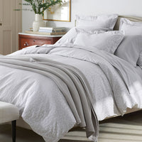 Jacquard Leaf Yarn-Dyed Premium Smooth Supima® Cotton Wrinkle-Free Sateen Pillowcase Set - Light Gray, Standard,Light Gray