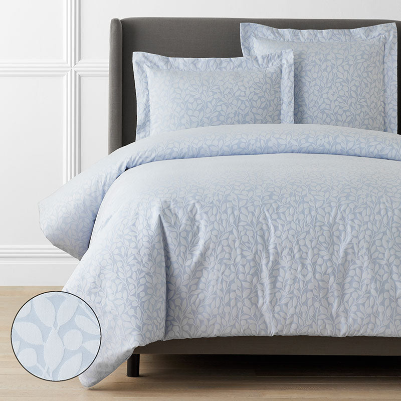 Jacquard Leaf Yarn-Dyed Premium Smooth Supima® Cotton Wrinkle-Free Sateen Duvet Cover - Blue Shadow, Twin/Twin XL,Blue Shadow