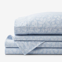 Jacquard Leaf Yarn-Dyed Premium Smooth Supima® Cotton Wrinkle-Free Sateen Bed Sheet Set - Blue Shadow, Twin,Blue Shadow