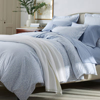 Jacquard Leaf Yarn-Dyed Premium Smooth Supima® Cotton Wrinkle-Free Sateen Bed Sheet Set - Blue Shadow, Twin,Blue Shadow