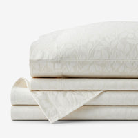 Jacquard Leaf Yarn-Dyed Premium Smooth Supima® Cotton Wrinkle-Free Sateen Bed Sheet Set - Ivory, Twin,Ivory