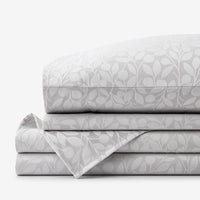 Jacquard Leaf Yarn-Dyed Premium Smooth Supima® Cotton Wrinkle-Free Sateen Bed Sheet Set - Light Gray, Twin,Light Gray