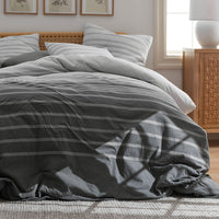 T-Shirt Soft Jersey Knit Stripe Yarn-Dyed Sham - Gray Multi, Standard,Gray Multi