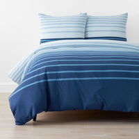 T-Shirt Soft Jersey Knit Stripe Yarn-Dyed Duvet Cover Set - Blue Multi, Full/Queen,Blue Multi