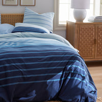 T-Shirt Soft Jersey Knit Stripe Yarn-Dyed Duvet Cover Set - Blue Multi, Full/Queen,Blue Multi