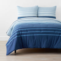 T-Shirt Soft Jersey Knit Stripe Yarn-Dyed Comforter Set - Blue Multi, Full/Queen,Blue Multi