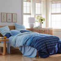 T-Shirt Soft Jersey Knit Stripe Yarn-Dyed Comforter Set - Blue Multi, Full/Queen,Blue Multi
