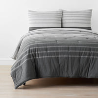 T-Shirt Soft Jersey Knit Stripe Yarn-Dyed Comforter Set - Gray Multi, Full/Queen,Gray Multi