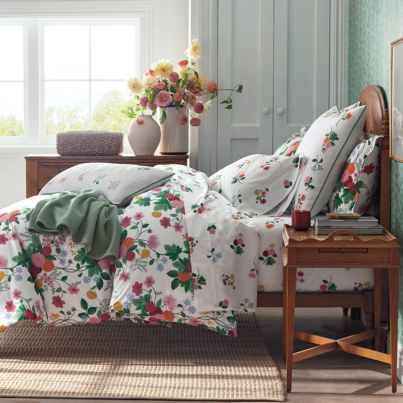 Dahlia Classic Cool Cotton Percale Duvet Cover - White Multi, King/Cal. King,White Multi