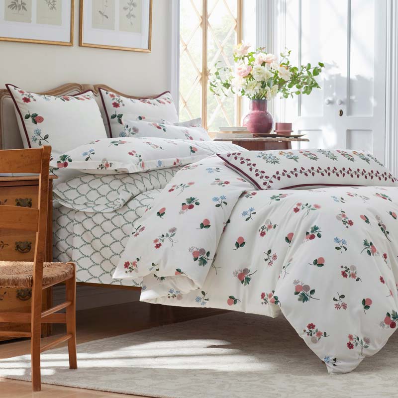 Ditsy Dahlia Classic Cool Cotton Percale Duvet Cover - Cream Multi, Full/Queen,Cream Multi