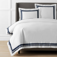 Double Border Premium Smooth Supima® Cotton Wrinkle-Free Sateen Duvet Cover - Navy, Twin/Twin XL,Navy