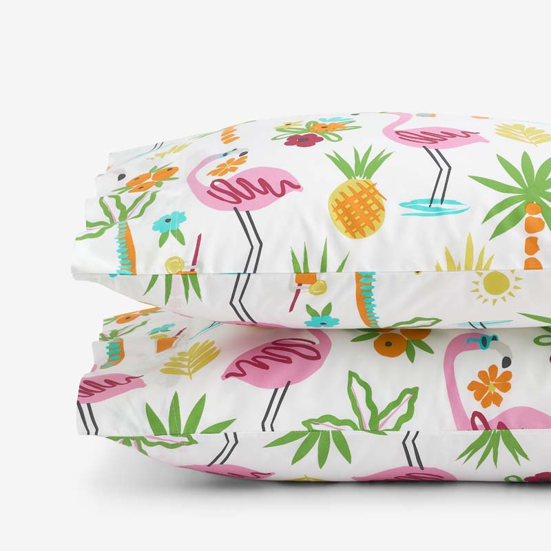 Summer Prints Classic Cool Cotton Percale Pillowcase Set - Flamingo and Palms, Standard,Flamingo and Palms