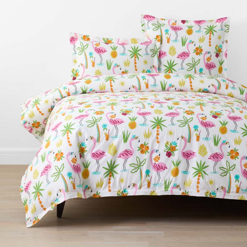 Summer Prints Classic Cool Cotton Percale Duvet Cover - Flamingo and Palms, Twin/Twin XL,Flamingo and Palms