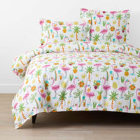 Summer Prints Classic Cool Cotton Percale Duvet Cover - Flamingo and Palms, Twin/Twin XL,Flamingo and Palms
