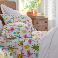Summer Prints Classic Cool Cotton Percale Duvet Cover - Flamingo and Palms, Twin/Twin XL,Flamingo and Palms