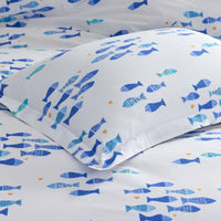 Summer Prints Classic Cool Cotton Percale Duvet Cover - Fish Swim, Full/Queen,Fish Swim
