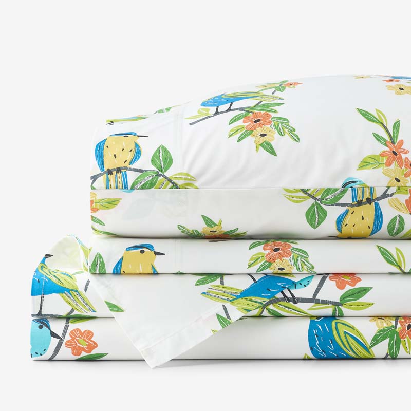 Summer Prints Classic Cool Cotton Percale Bed Sheet Set - Bird Days, Twin,Bird Days