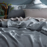 Premium Breathable Washed Linen Solid Flat Bed Sheet - Dusty Blue, Full,Dusty Blue