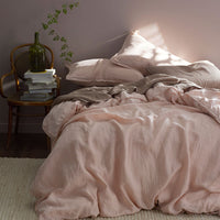 Premium Breathable Washed Linen Solid Flat Bed Sheet - Rose Smoke, Twin/Twin XL,Rose Smoke