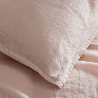 Premium Breathable Washed Linen Solid Flat Bed Sheet - Rose Smoke, Twin/Twin XL,Rose Smoke