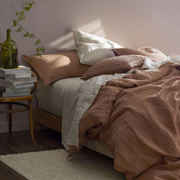 Premium Breathable Washed Linen Solid Flat Bed Sheet - Terracotta, Twin/Twin XL,Terracotta