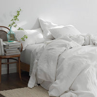 Premium Breathable Washed Linen Solid Flat Bed Sheet - White, Twin/Twin XL,White