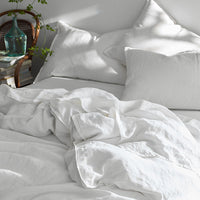 Premium Breathable Washed Linen Solid Flat Bed Sheet - White, Twin/Twin XL,White