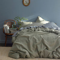 Premium Breathable Washed Linen Solid Flat Bed Sheet - Moss Green, Twin/Twin XL,Moss Green