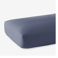 Premium Breathable Washed Linen Solid Fitted Bed Sheet - Denim Blue, Twin,Denim Blue