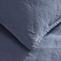 Premium Breathable Washed Linen Solid Fitted Bed Sheet - Denim Blue, Twin,Denim Blue