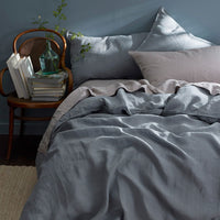 Premium Breathable Washed Linen Solid Fitted Bed Sheet - Dusty Blue, Twin,Dusty Blue