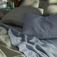 Premium Breathable Washed Linen Solid Fitted Bed Sheet - Dusty Blue, Twin,Dusty Blue
