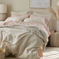 Premium Breathable Washed Linen Solid Fitted Bed Sheet - Parchment, Twin,Parchment