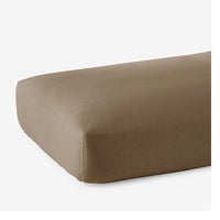 Premium Breathable Washed Linen Solid Fitted Bed Sheet - Pine Bark, Twin,Pine Bark