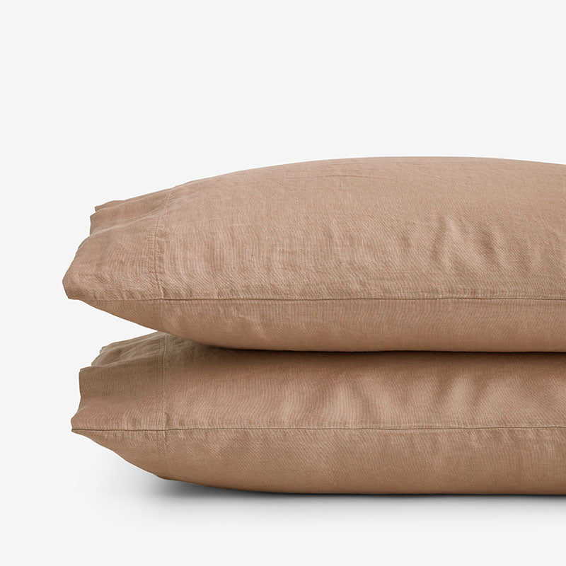 Premium Breathable Washed Linen Solid Pillowcase Set - Light Clay, Standard,Light Clay