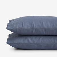 Premium Breathable Washed Linen Solid Pillowcase Set - Denim Blue, Standard,Denim Blue