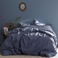 Premium Breathable Washed Linen Solid Pillowcase Set - Denim Blue, Standard,Denim Blue