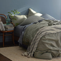 Premium Breathable Washed Linen Solid Pillowcase Set - Moss Green, Standard,Moss Green