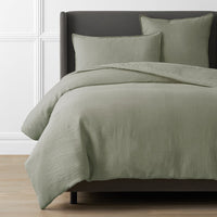 Premium Breathable Washed Linen Solid Duvet Cover - Moss Green, Twin/Twin XL,Moss Green