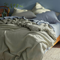 Premium Breathable Washed Linen Solid Duvet Cover - Moss Green, Twin/Twin XL,Moss Green