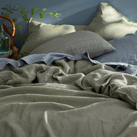 Premium Breathable Washed Linen Solid Duvet Cover - Moss Green, Twin/Twin XL,Moss Green