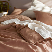 Premium Breathable Washed Linen Solid Duvet Cover - Terracotta, Twin/Twin XL,Terracotta